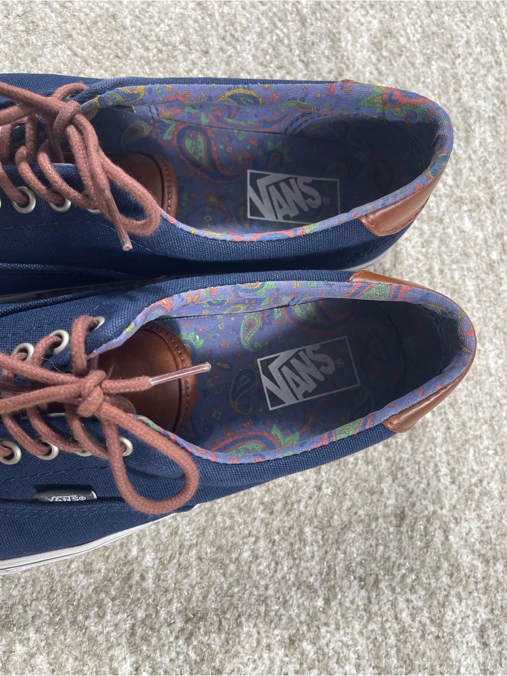 Vans Navy Canvas Low Top Sneakers with Brown Laces, Size 10.5. SKU#0289 - Picture 5 of 6